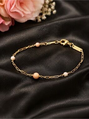 Monet Gold Bracelet Peach Coral Beaded Dainty Chain